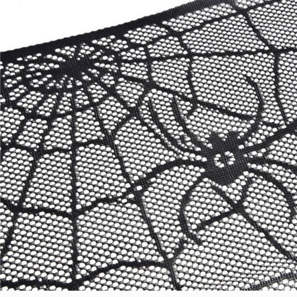 Black lace light up spider web mantel scarf 96" - Picture 8 of 11